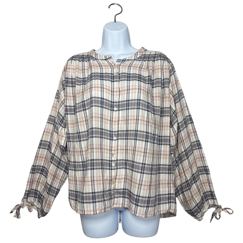 Faherty Womens L Everleigh Plaid Long Sleeve Cotton Button Up‎ Blouse NWT